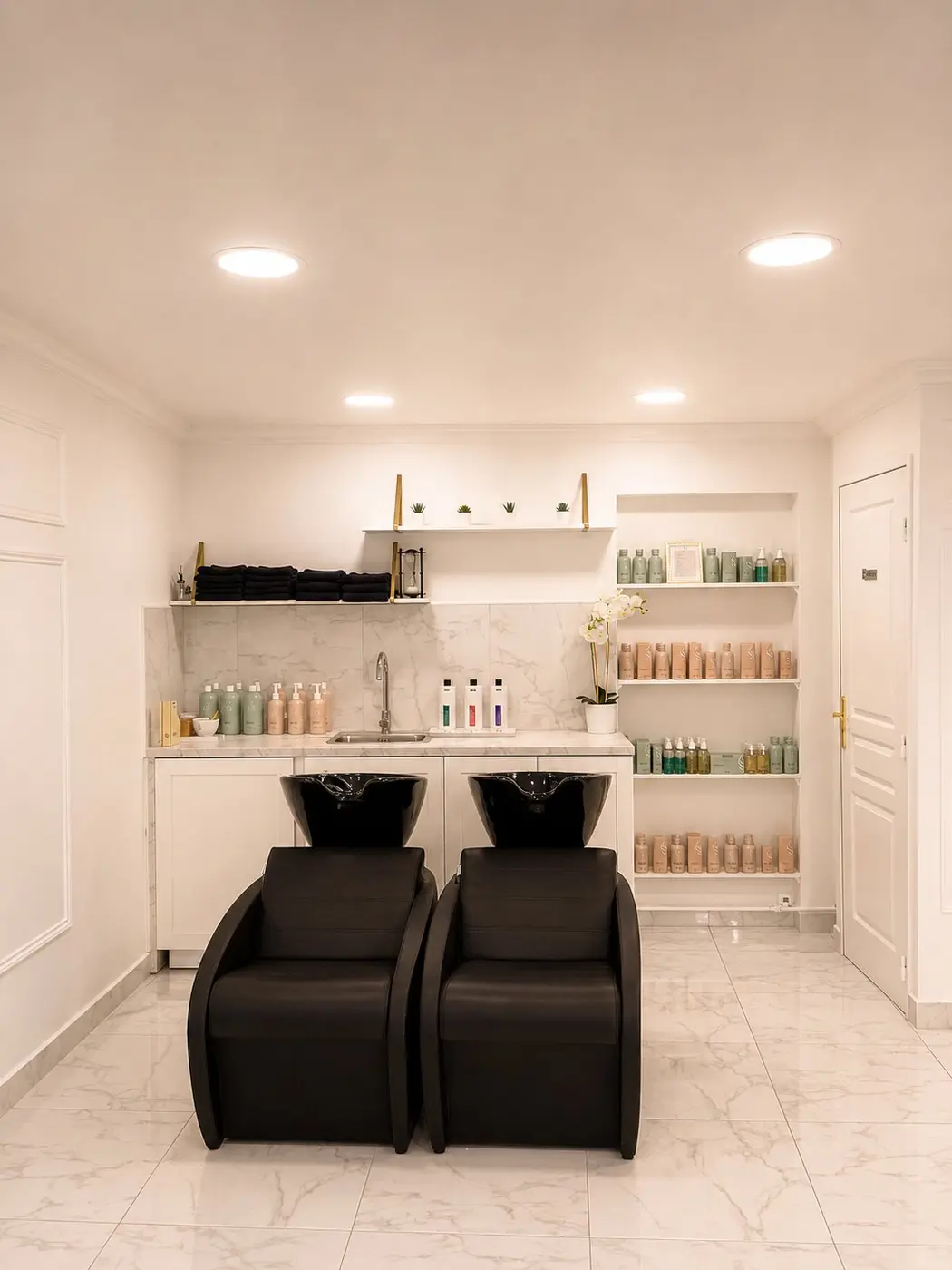 Bacs shampooing Maison Montesson à Bezons — étagère produits professionnels, Val-d'Oise